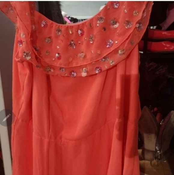 🍁STUNNING!!!!!! RARE HTF NWT ASOS 18 NEON CORAL EMBELLISHED OFF SHOULDer dress - Picture 4 of 8